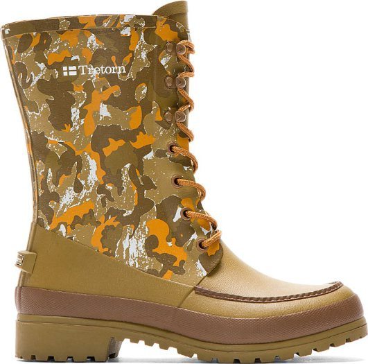 orange and olive camo tretorn edition long boots – white mountaineering