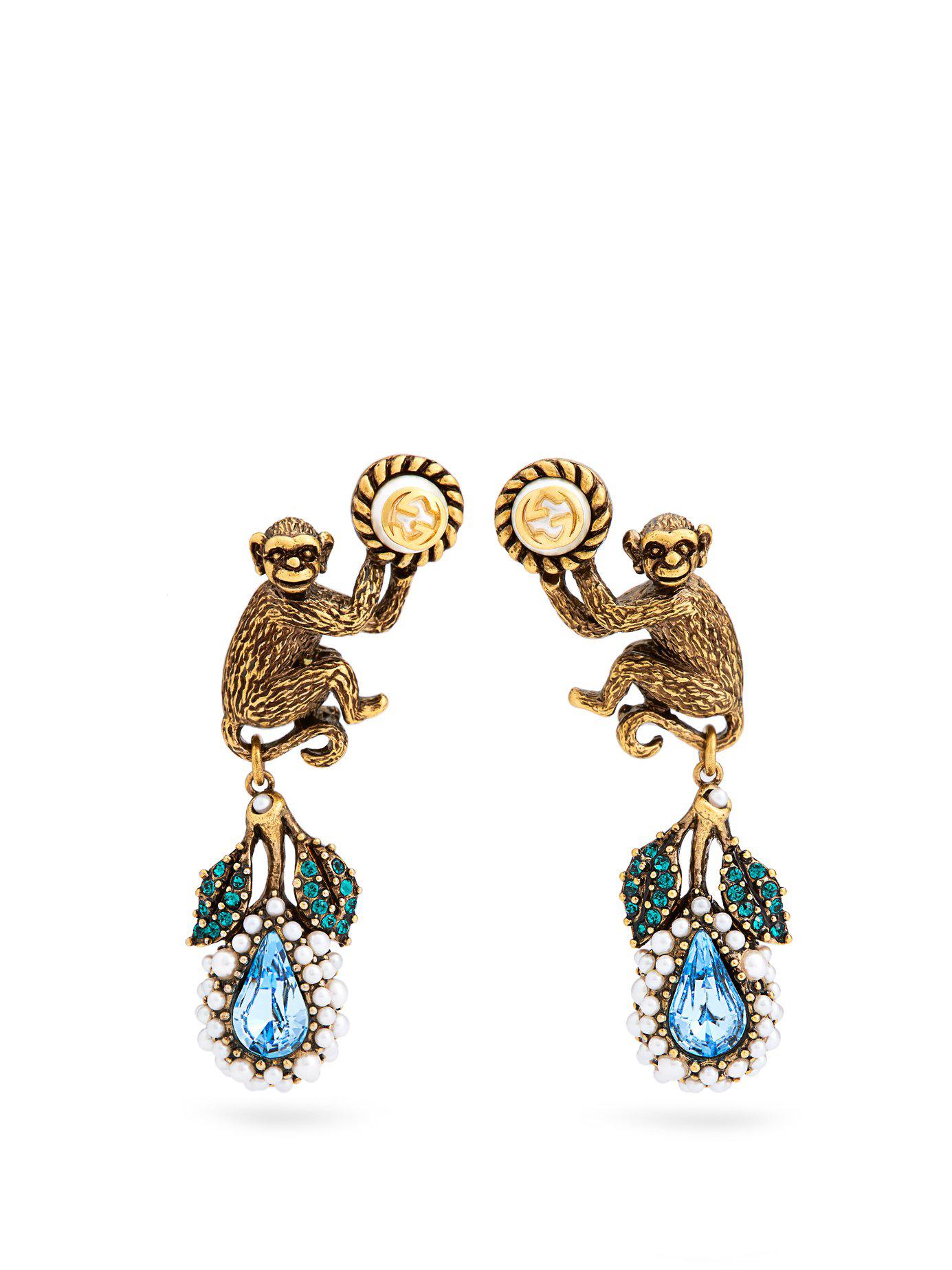 gucci-gold-Monkey-And-Flower-Earrings